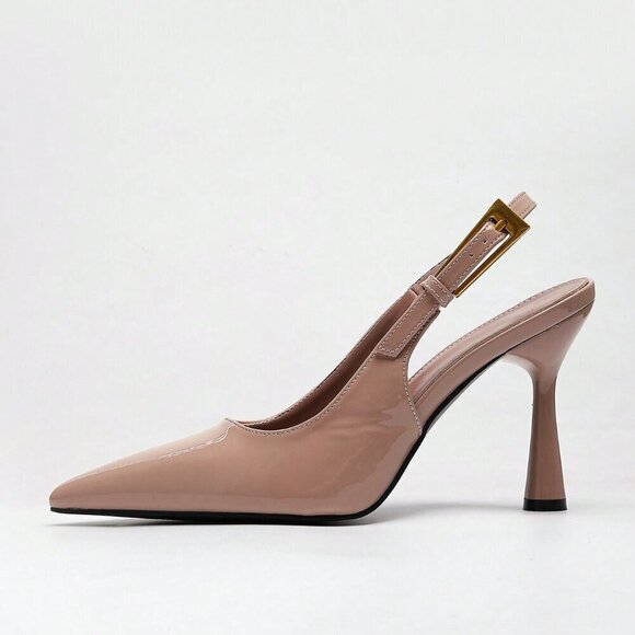 Pink Elegant Women's High Heel Pointy Toe Rhinestone Embellished Slingback Pumps - Picture 3 of 6